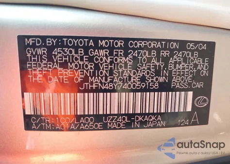 2004 Lexus Sc 430 z USA, uszkodzony, nr VIN JTHFN48Y740059158